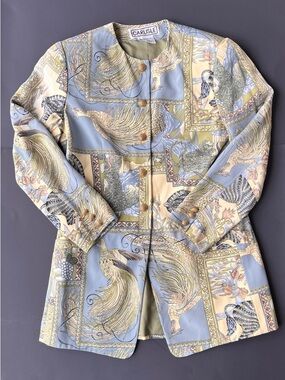Carlisle Blazer Womens 4 Carre Silk Scarf Print Jacket Coat Peacock Zebra Monkey